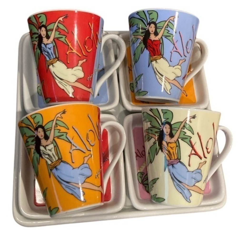 4 mugs Tahitian Moon Bar Aloha Tiki new cup set tropical bar bohemian